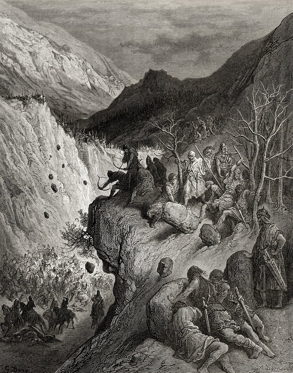 Bernard z Karyntii zaskoczony najazdami tureckimi, ilustracja z „Bibliotheque des Croisades” J-F. Michaud, 1877 r. autorstwa Gustave Dore