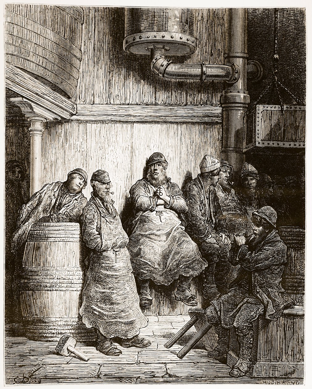 Brewers at Rest, z „Londyn, a pielgrzymka”, napisany przez Williama Blancharda Jerrolda (1826-94) i ryty przez Hildibranda, wyd. 1872 autorstwa Gustave Dore