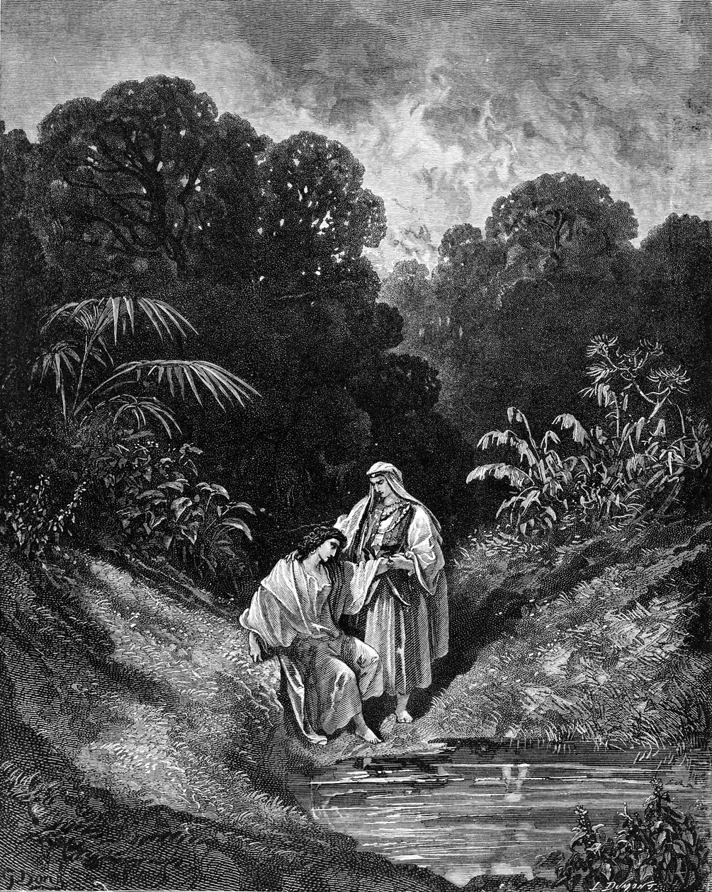 David i Jonathan, rycina Gustave Doré. - Biblia autorstwa Gustave Dore