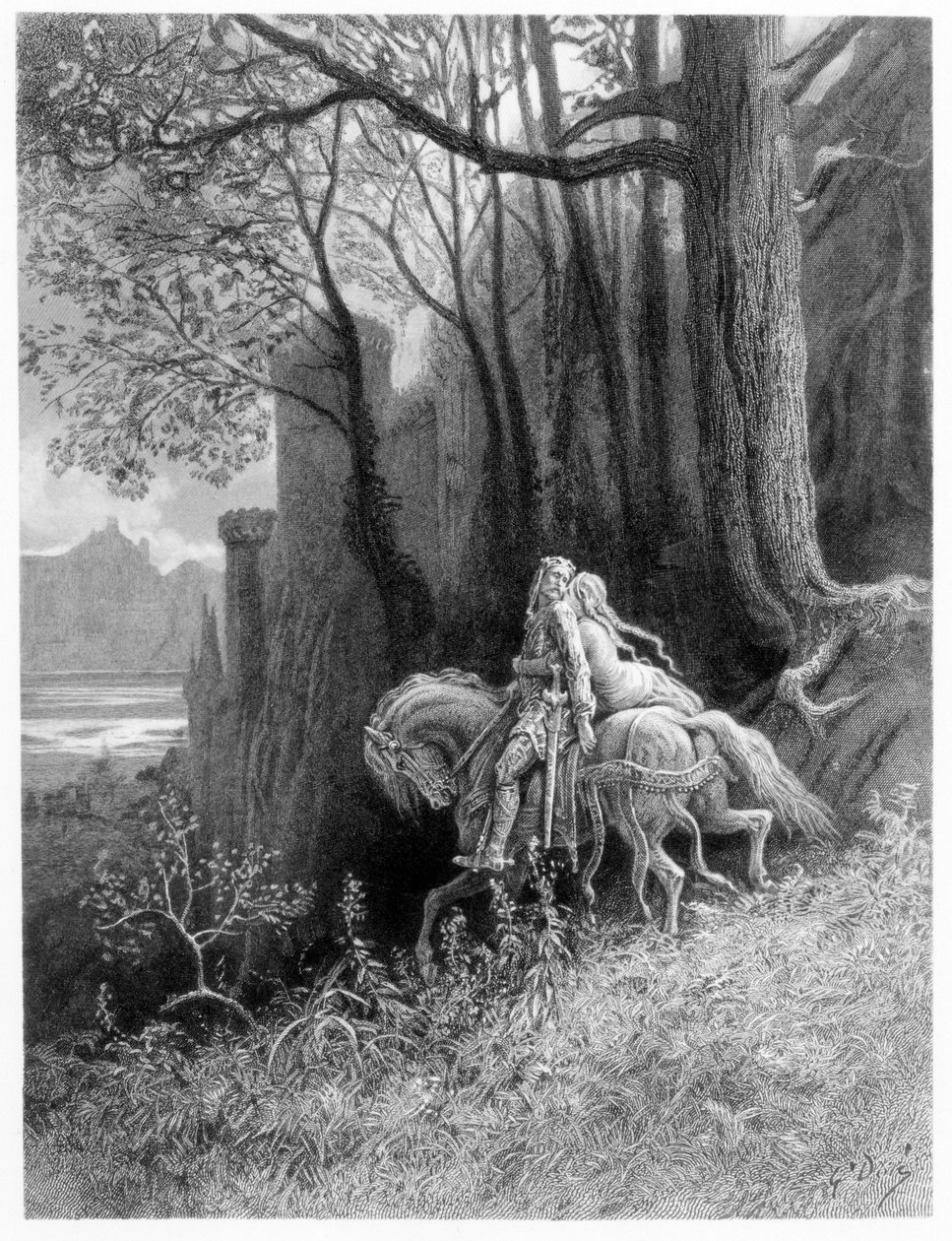 Geraint i Enid odjeżdżają, ilustracja z „Idylls of the King” Alfreda Tennysona autorstwa Gustave Dore
