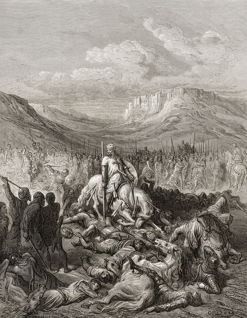 Chwalebna śmierć Jacquesa de Maille marszałka świątyni, ilustracja z „Bibliotheque des Croisades” J-F. Michaud, 1877 r. autorstwa Gustave Dore