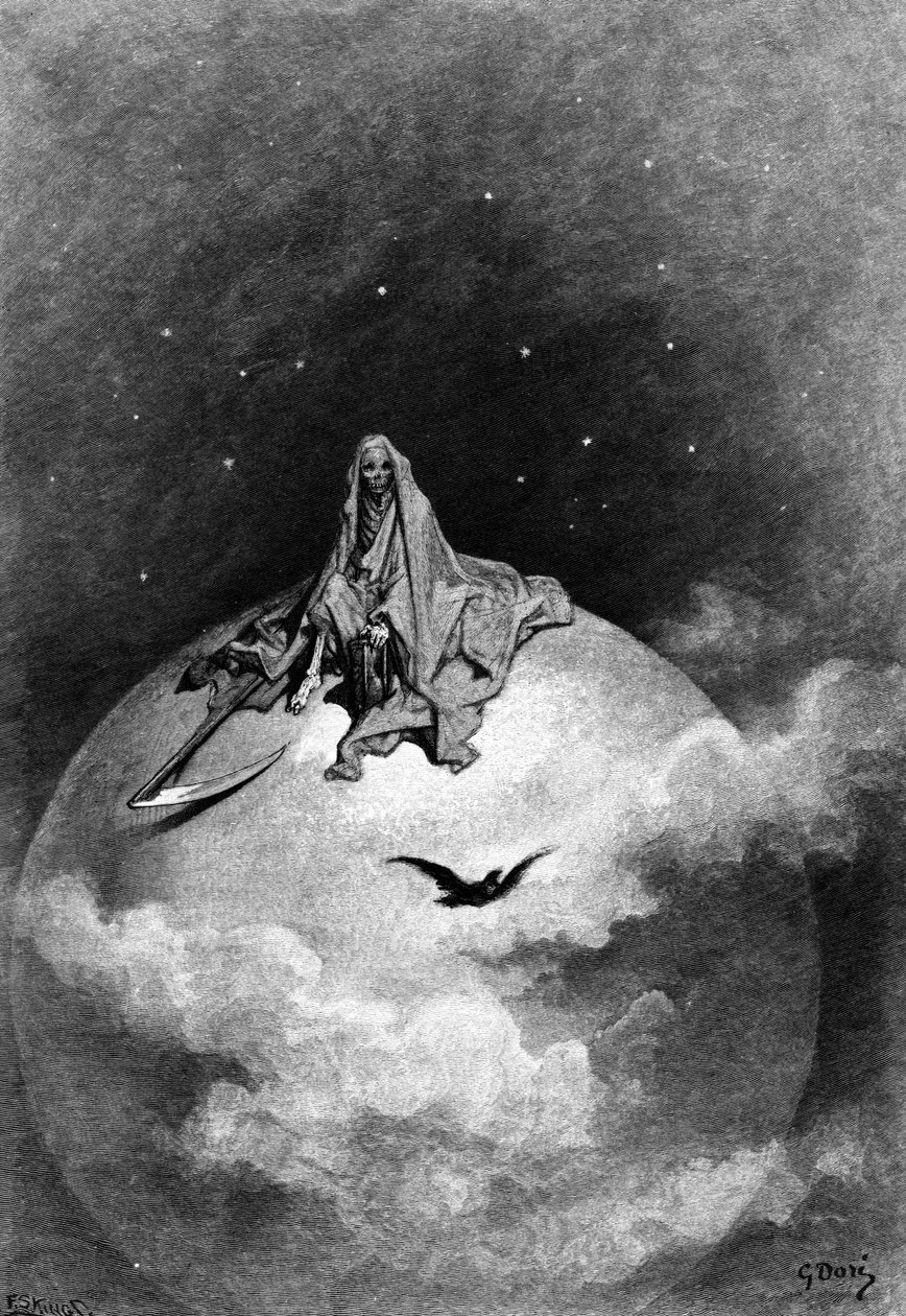 Ilustracja z "Kruka" Edgara Allana Poe, 1882 r. autorstwa Gustave Dore