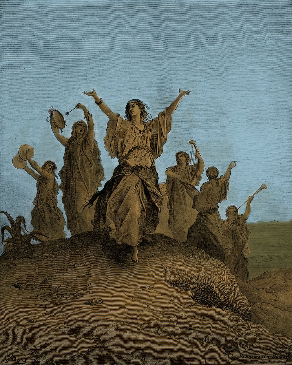 Córka Jeftego, Ifis, tańczy w kierunku - Biblia autorstwa Gustave Dore