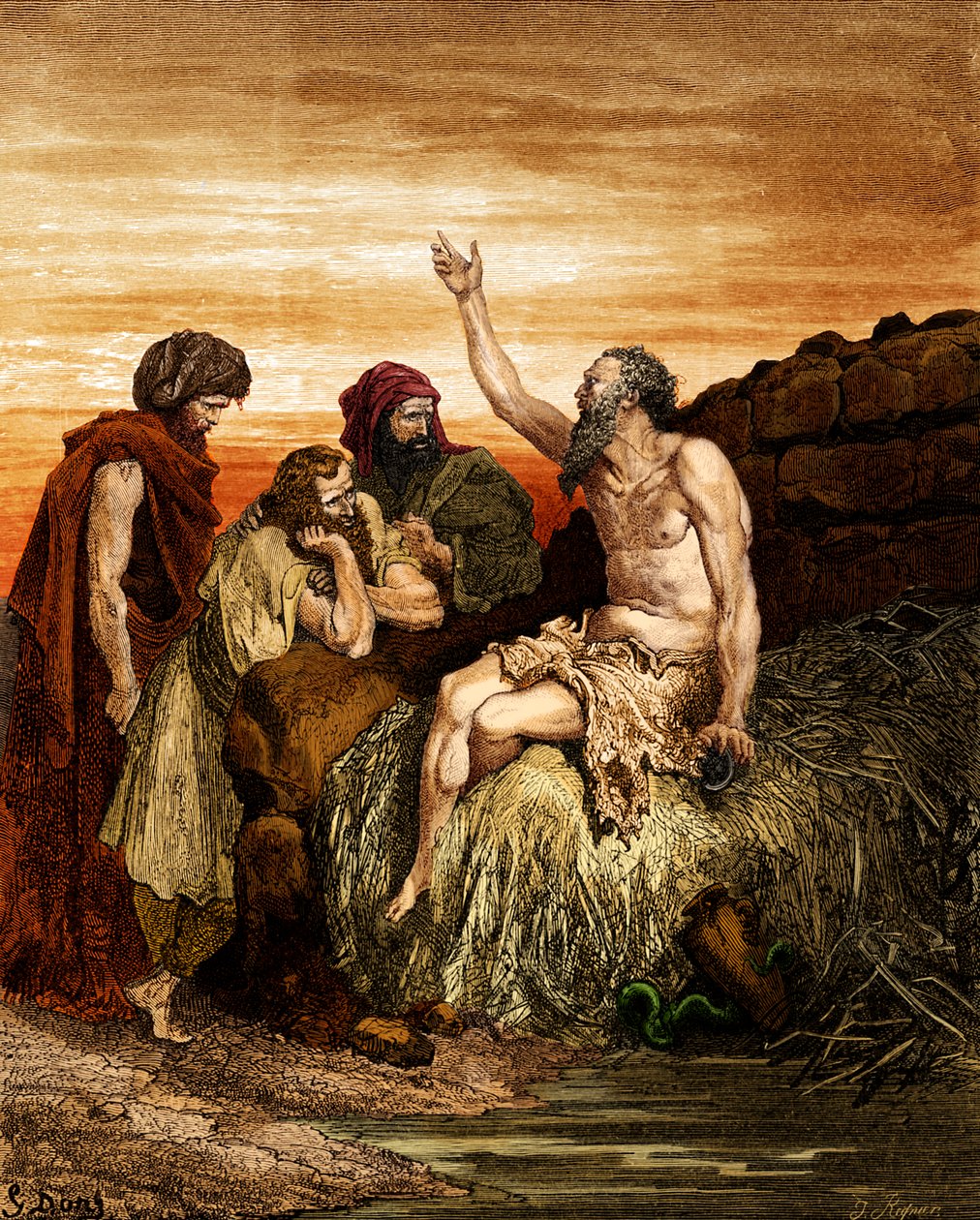 Job i jego przyjaciele, grawerowanie autorstwa Doré. - Biblia autorstwa Gustave Dore