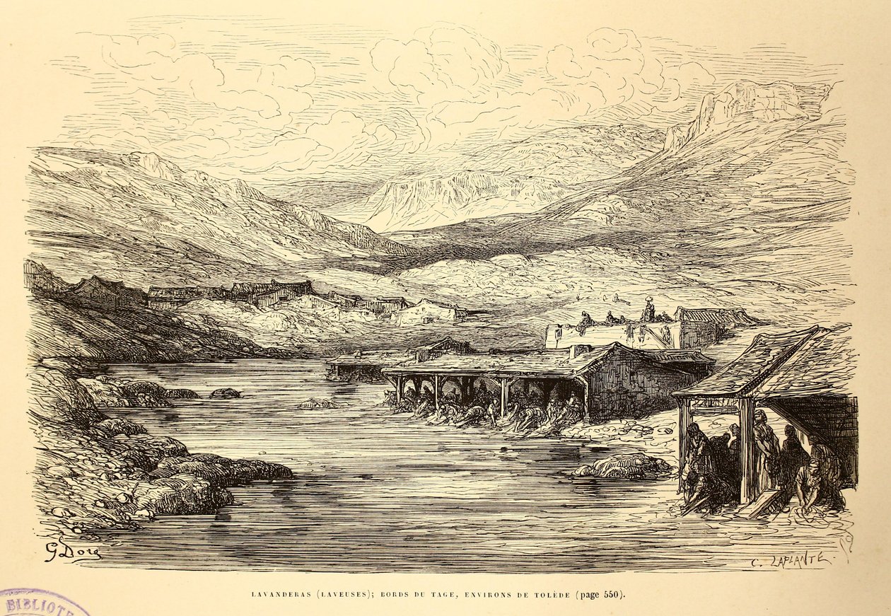Lavandery (podkładki); brzegi rzeki Tag, wokół Toledo autorstwa Gustave Dore