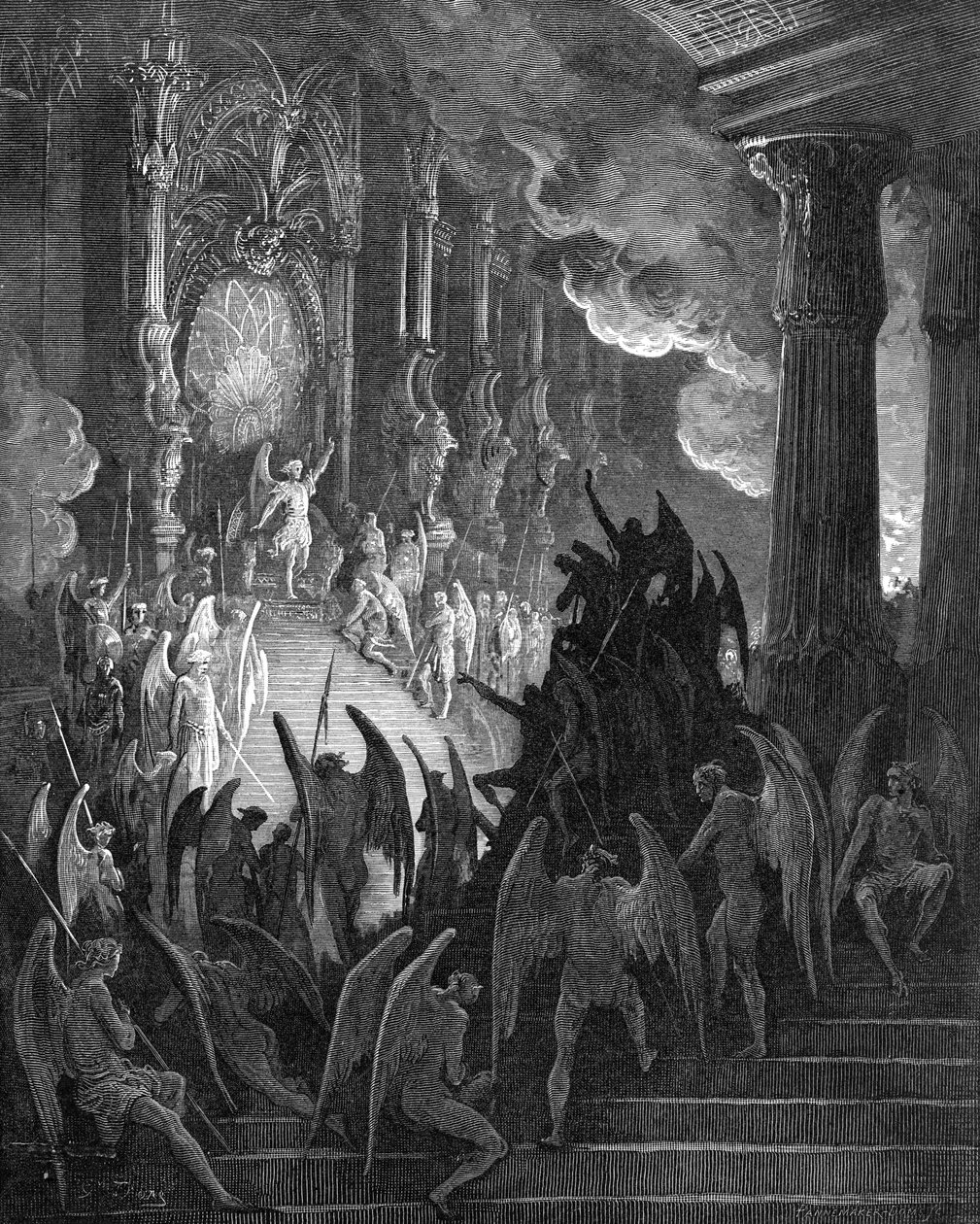 Raj utracony: Szatan w Radzie, rycina Gustave Doré autorstwa Gustave Dore