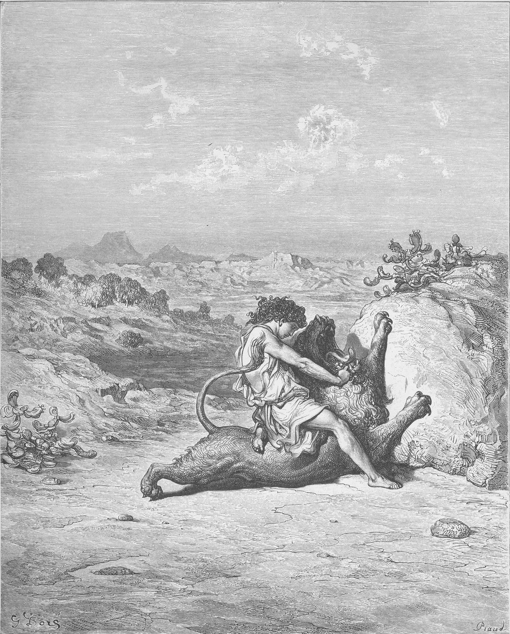 Samson zabija lwa autorstwa Gustave Dore