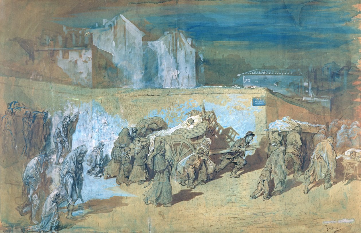 Oblężenie Paryża, 1870-71 (pióro i atrament i toaleta na papierze) autorstwa Gustave Dore