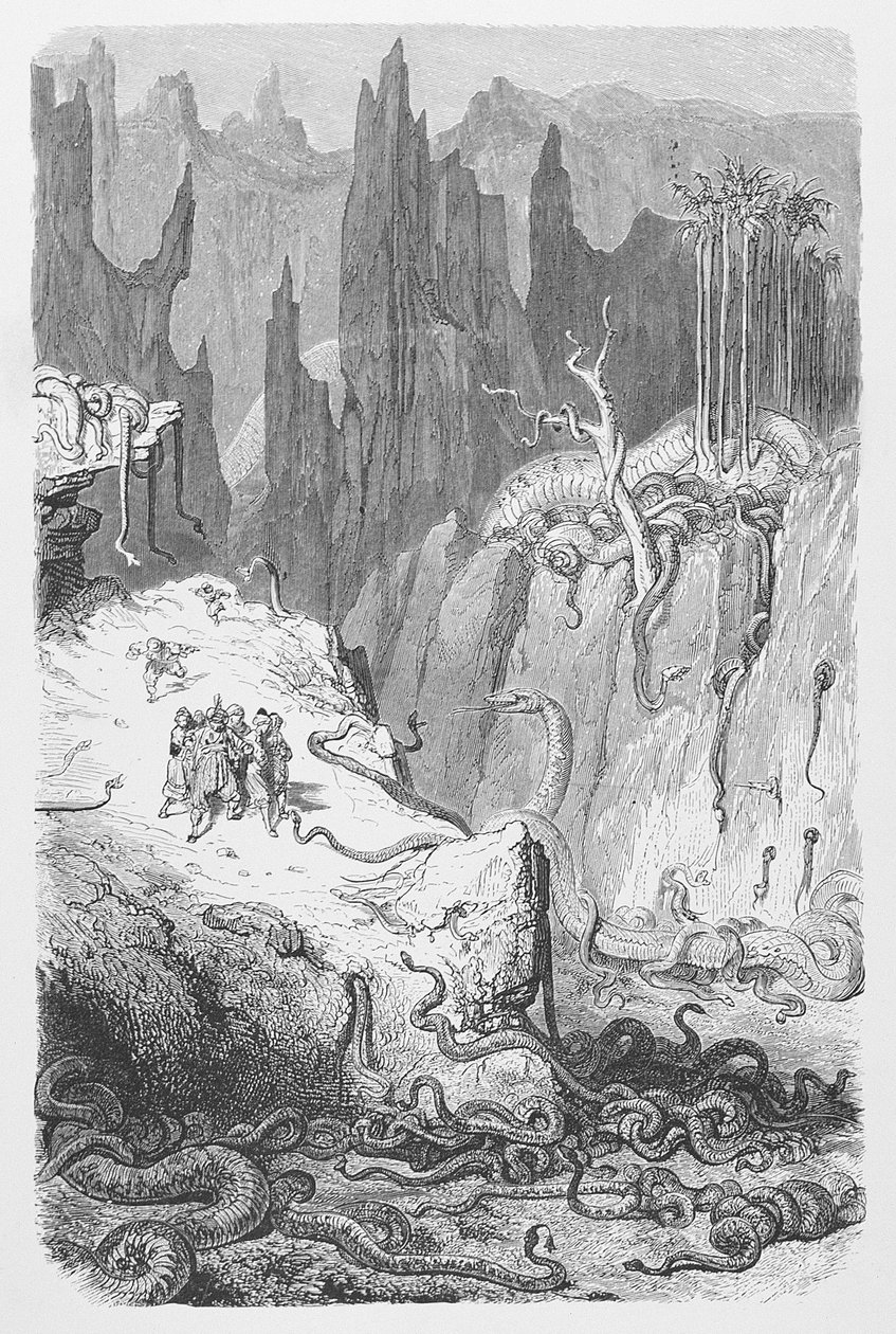 Sindbad wśród węży, ok. 1868 r. autorstwa Gustave Dore