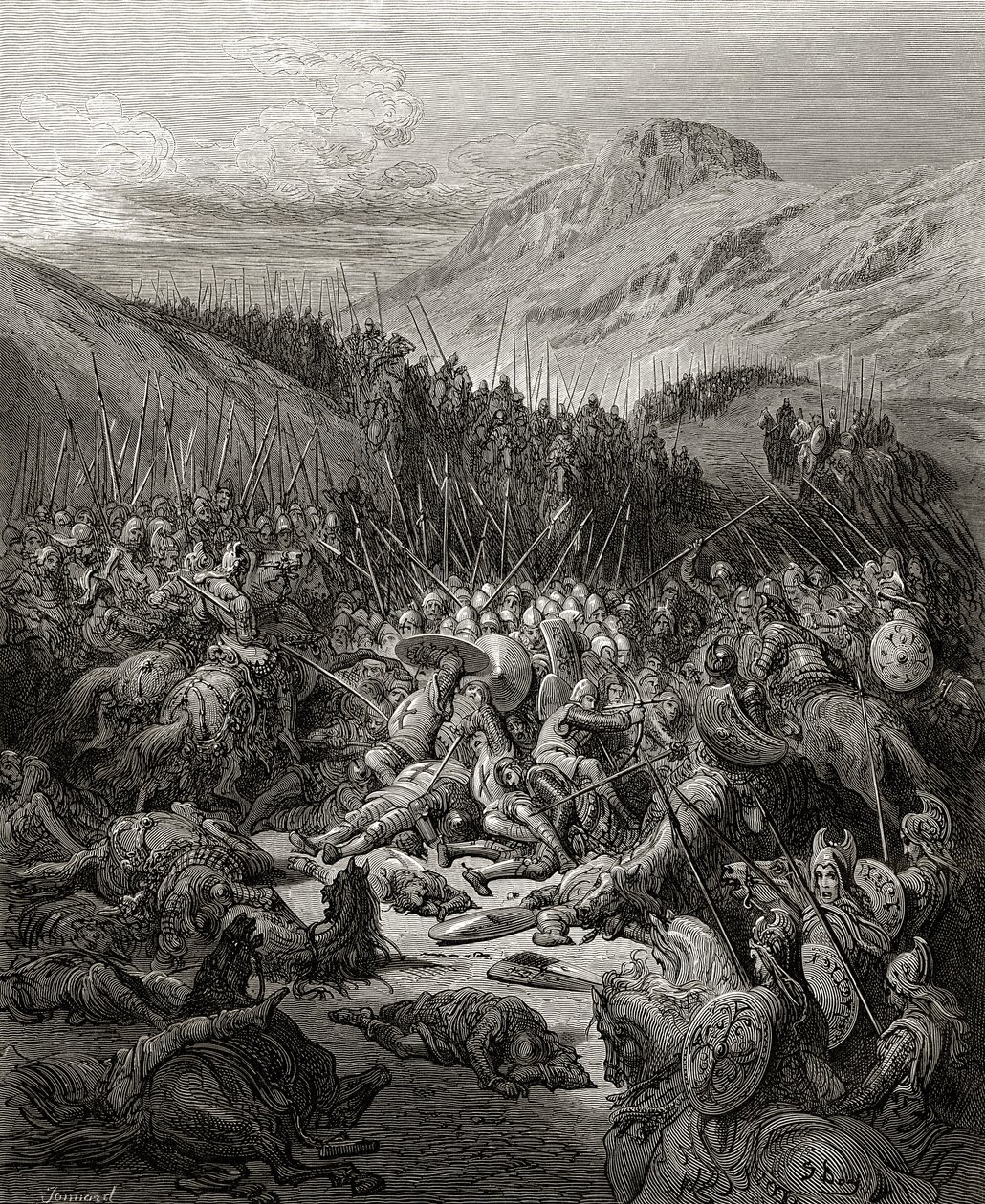 Bitwa pod Arsuf w 1191 roku, ilustracja z „Bibliotheque des Croisades” J-F. Michaud, 1877 r. autorstwa Gustave Dore