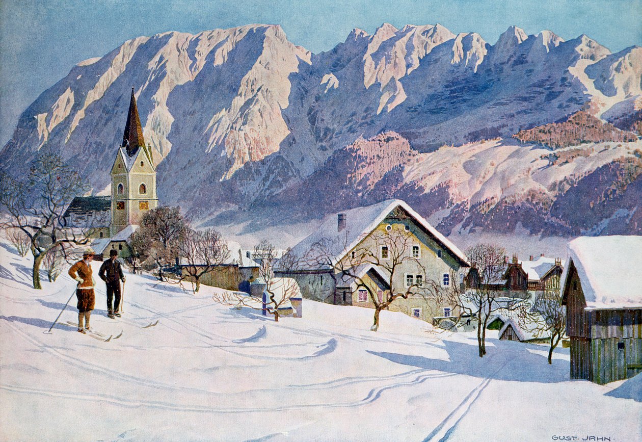 Mitterndorf w Austrii, na podstawie oryginalnej akwareli autorstwa Gustav Jahn