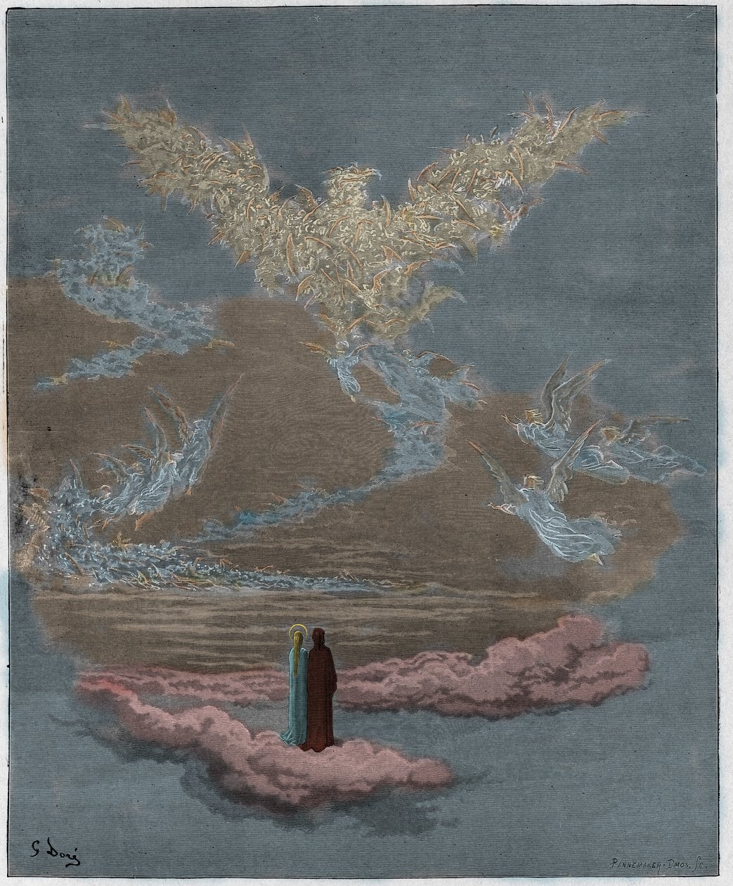 Paradiso, Canto 19: Błogosławione dusze tworzą orła na niebie, ilustracja z Boskiej komedii Dantego Alighieri, 1885 (cyfrowo kolorowany rycina) autorstwa Gustave after Dore