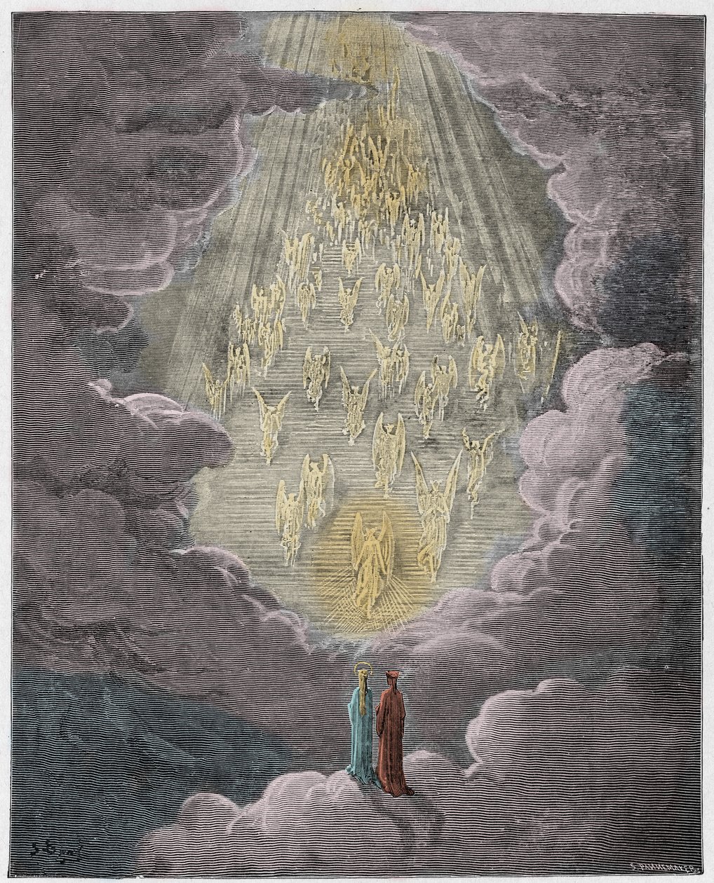 Paradiso, Canto 21 : Beatrice i Dante w sferze Saturna, ilustracja z Boskiej komedii Dantego Alighieri, 1885 (rycina kolorowana cyfrowo) autorstwa Gustave after Dore