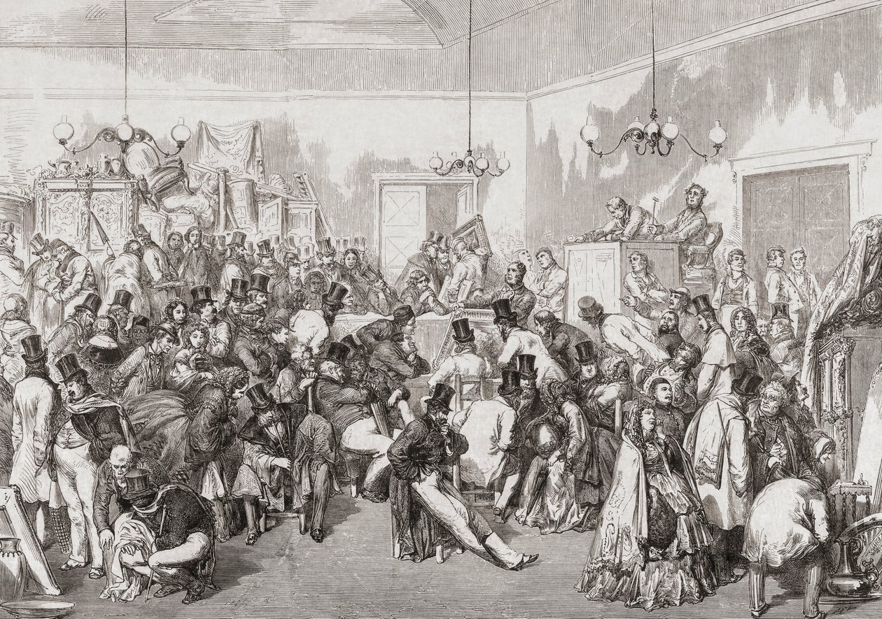 XIX-wieczna aukcja w toku. autorstwa Gustave (after) Dore