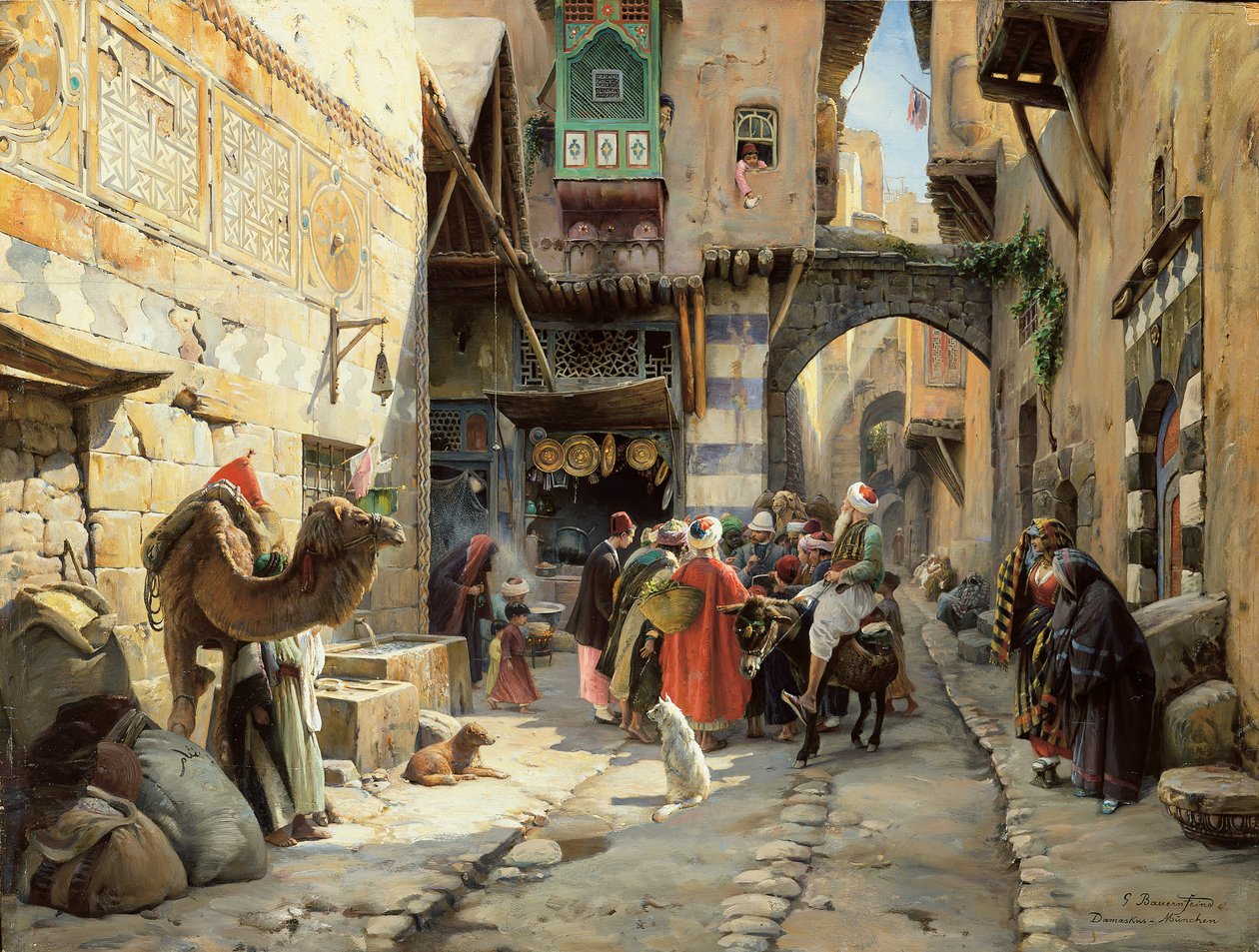 Scena uliczna, Damaszek (olej na desce) autorstwa Gustave Bauernfeind