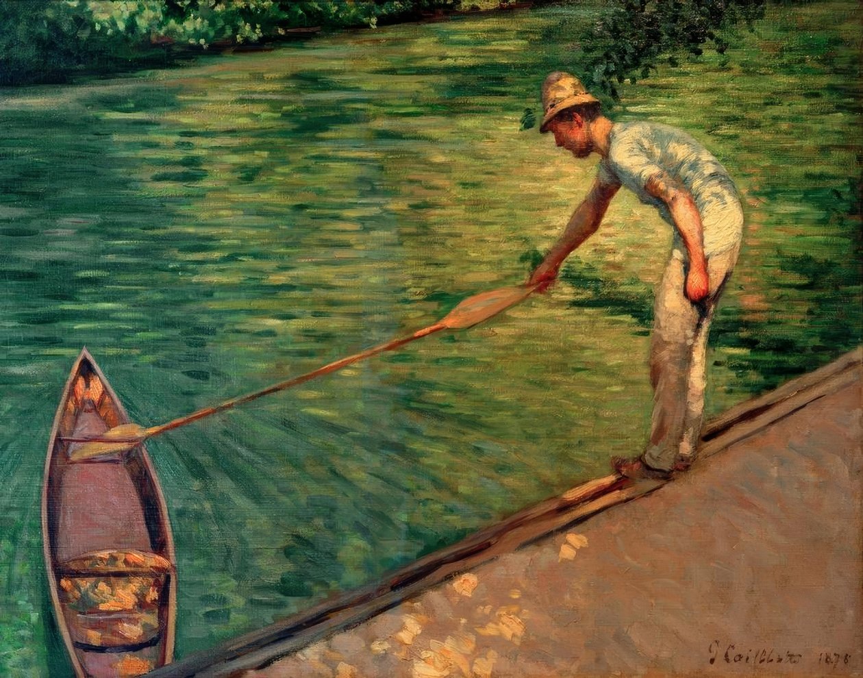 Kajakarz sprowadzający swoją łódź autorstwa Gustave Caillebotte