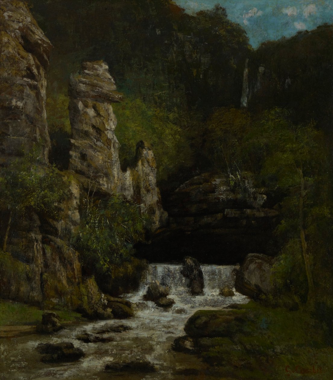 Krajobraz z wodospadem autorstwa Gustave Courbet