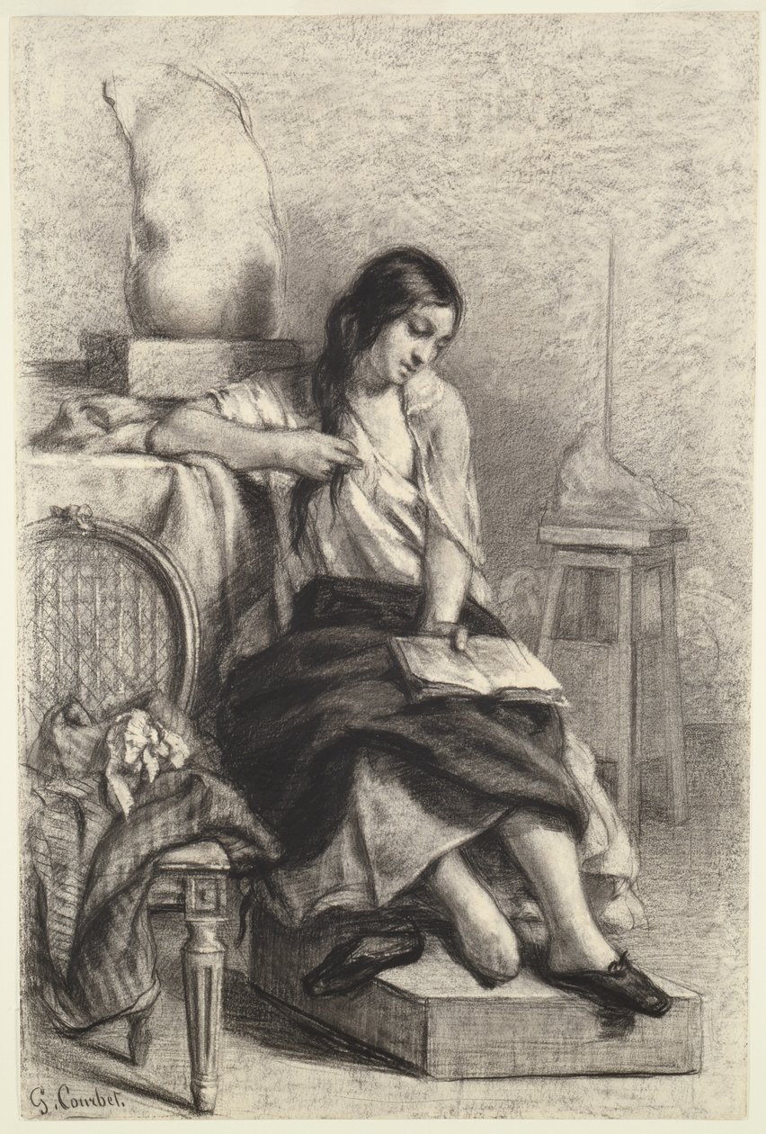 Modelowe czytanie w studiu autorstwa Gustave Courbet