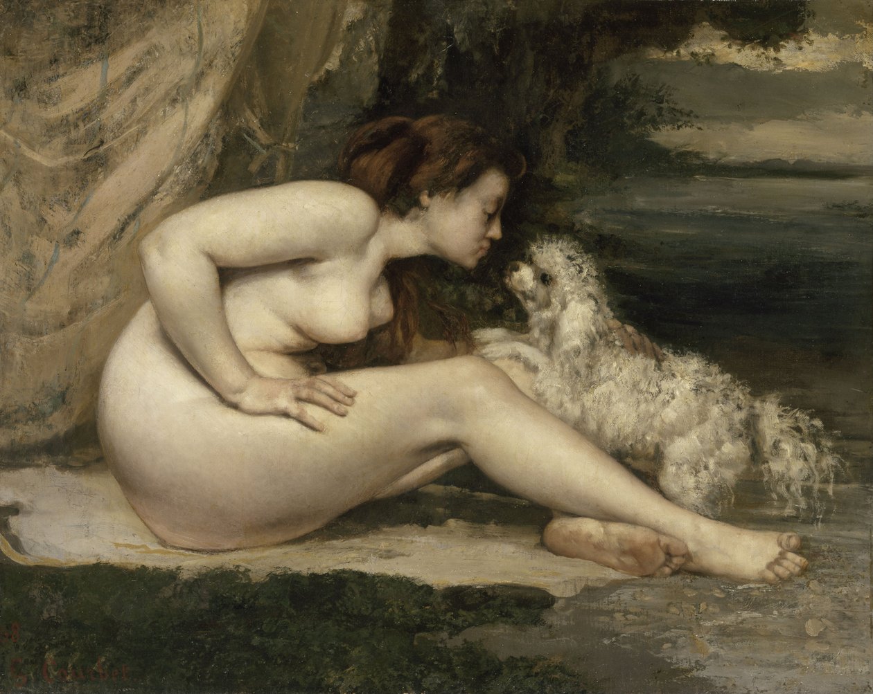 Naga kobieta z psem, 1861-1862 autorstwa Gustave Courbet