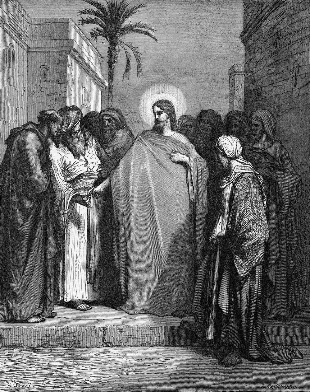 Jezus i pieniądze z daniny autorstwa Gustave Dore