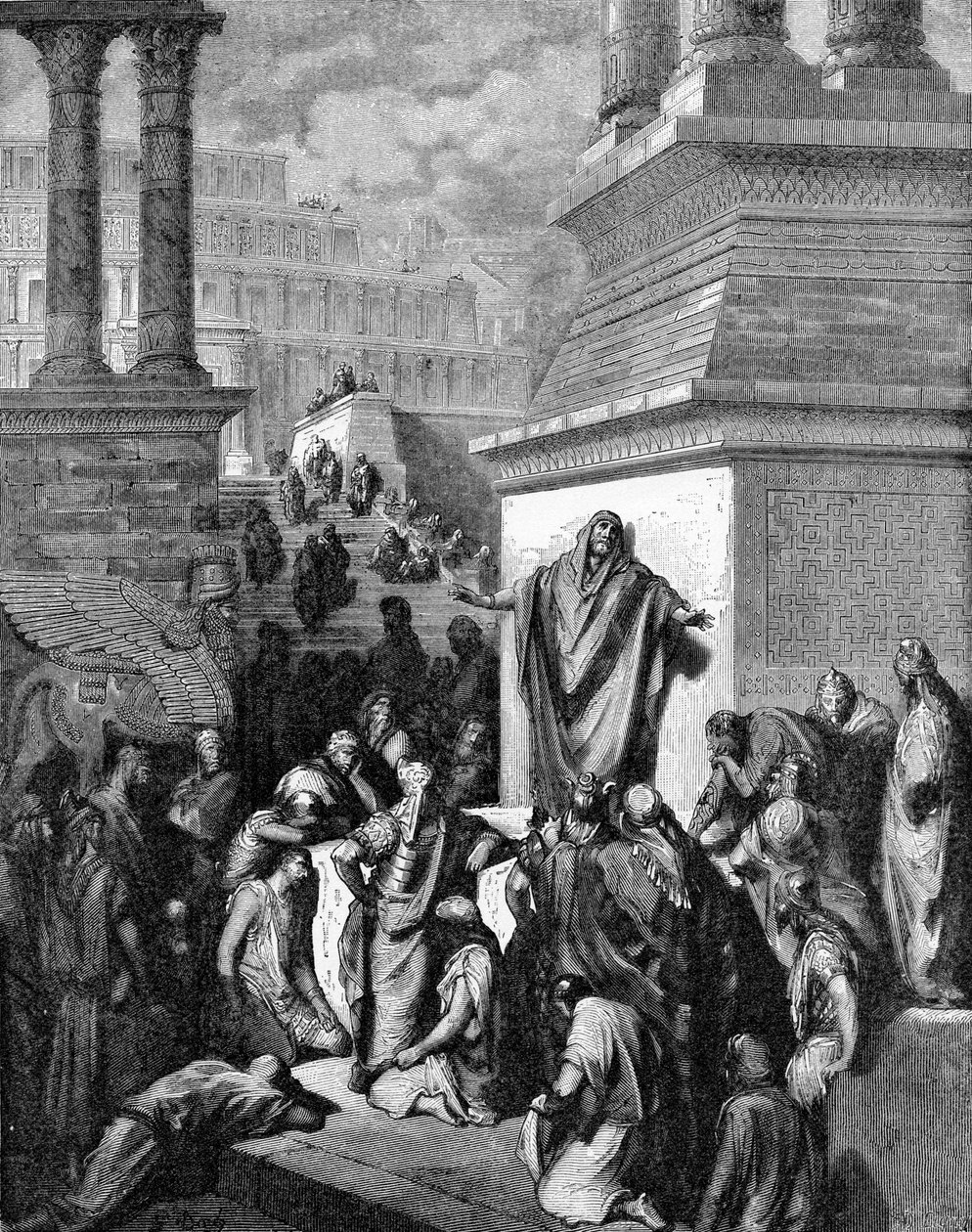 Jonasz wzywa Niniwę do pokuty autorstwa Gustave Dore