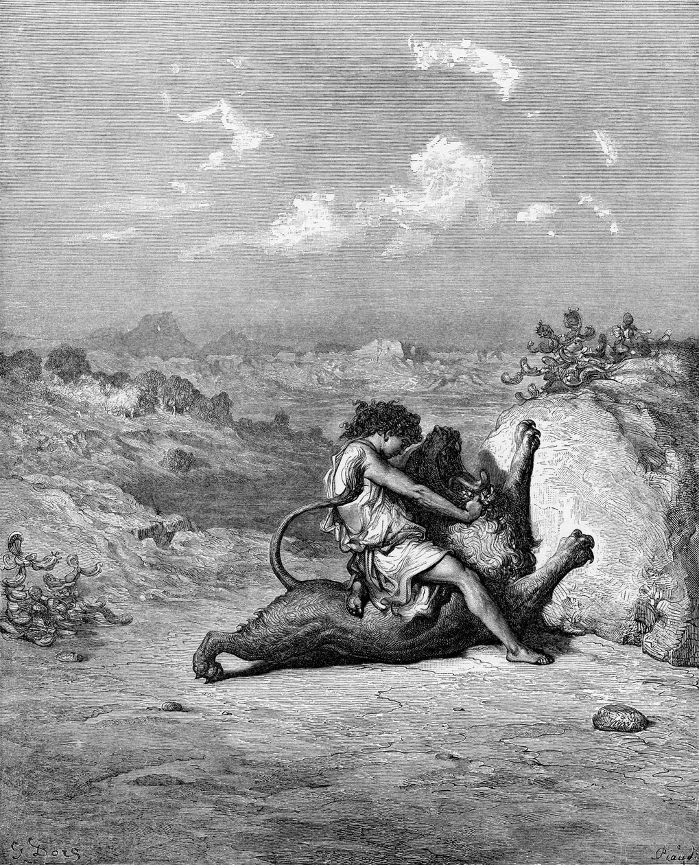 Samson zabija lwa autorstwa Gustave Dore