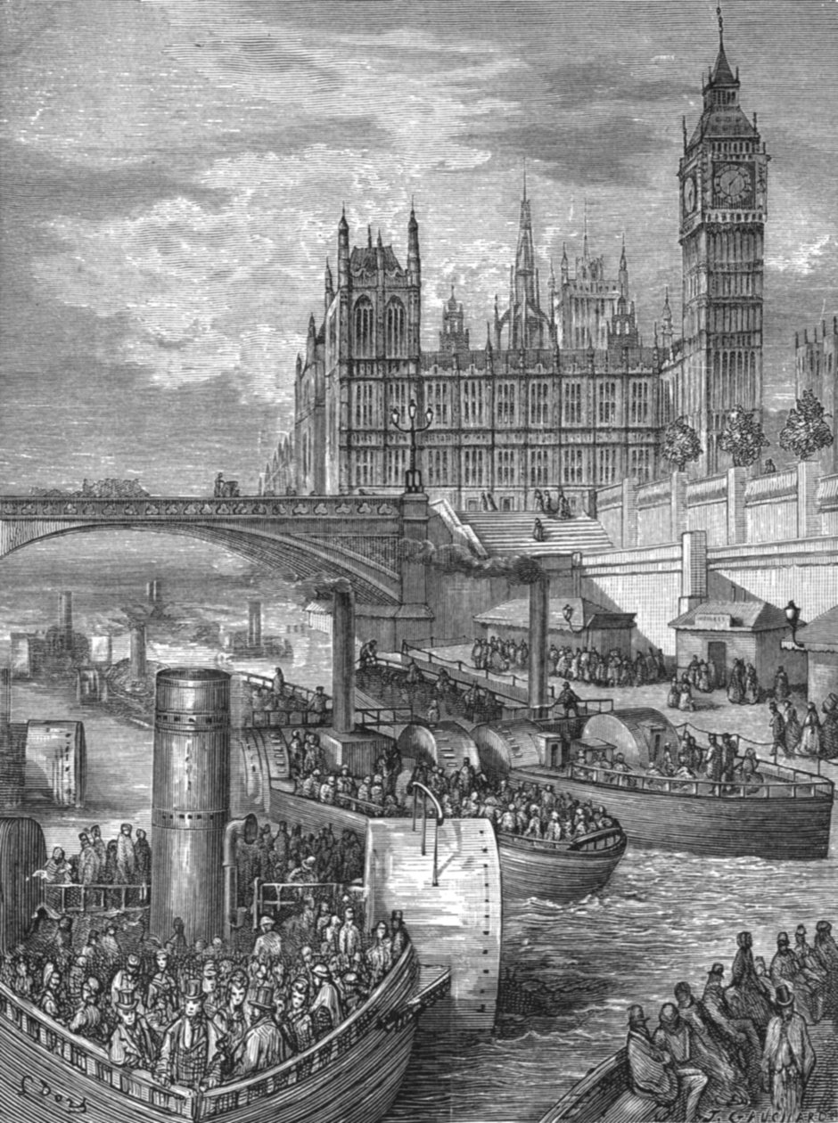 „Schody Westminsterskie – Odpływ Parowców”, 1872. autorstwa Gustave Dore