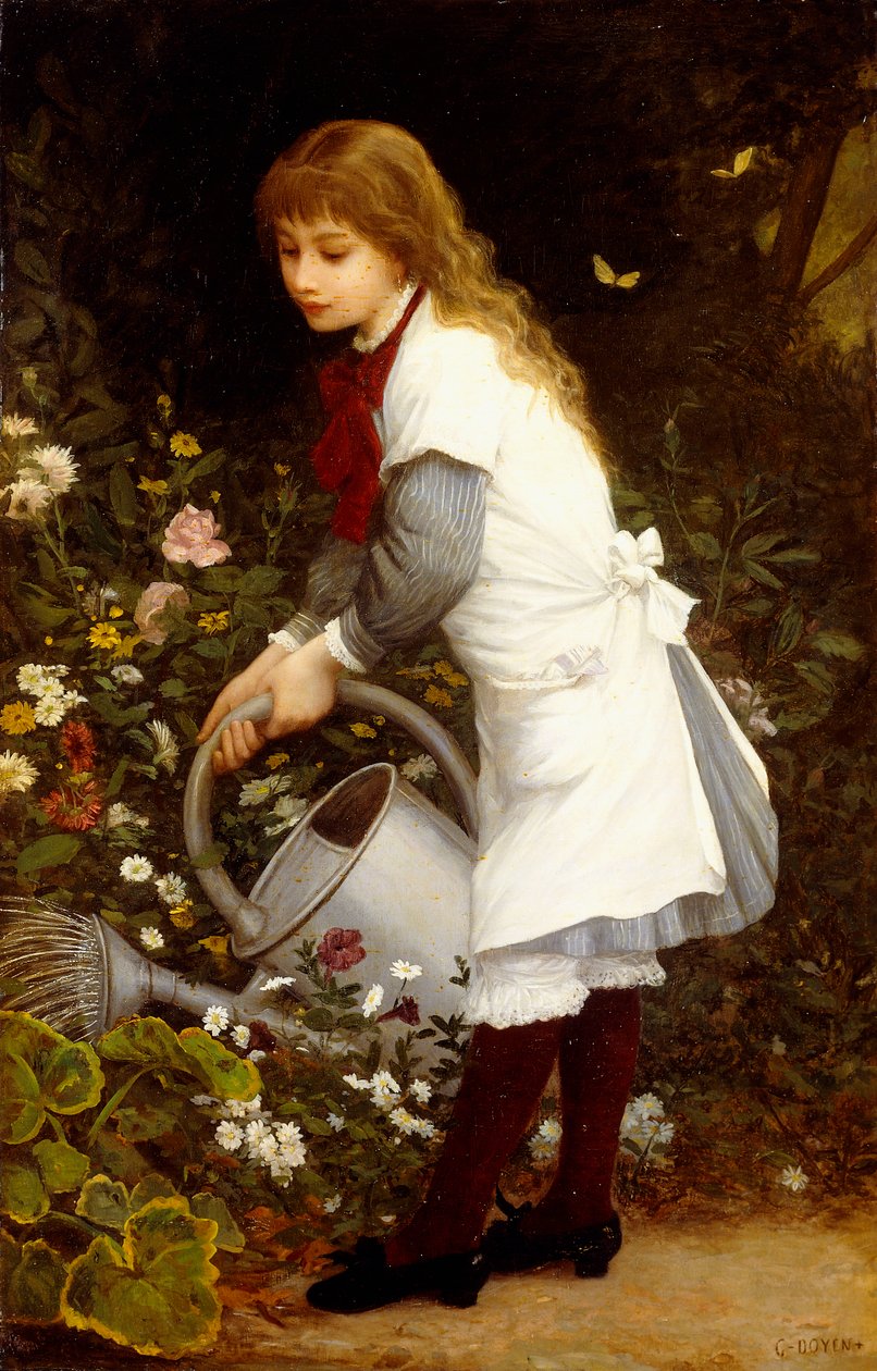 Młoda dziewczyna w ogrodzie autorstwa Gustave Doyen