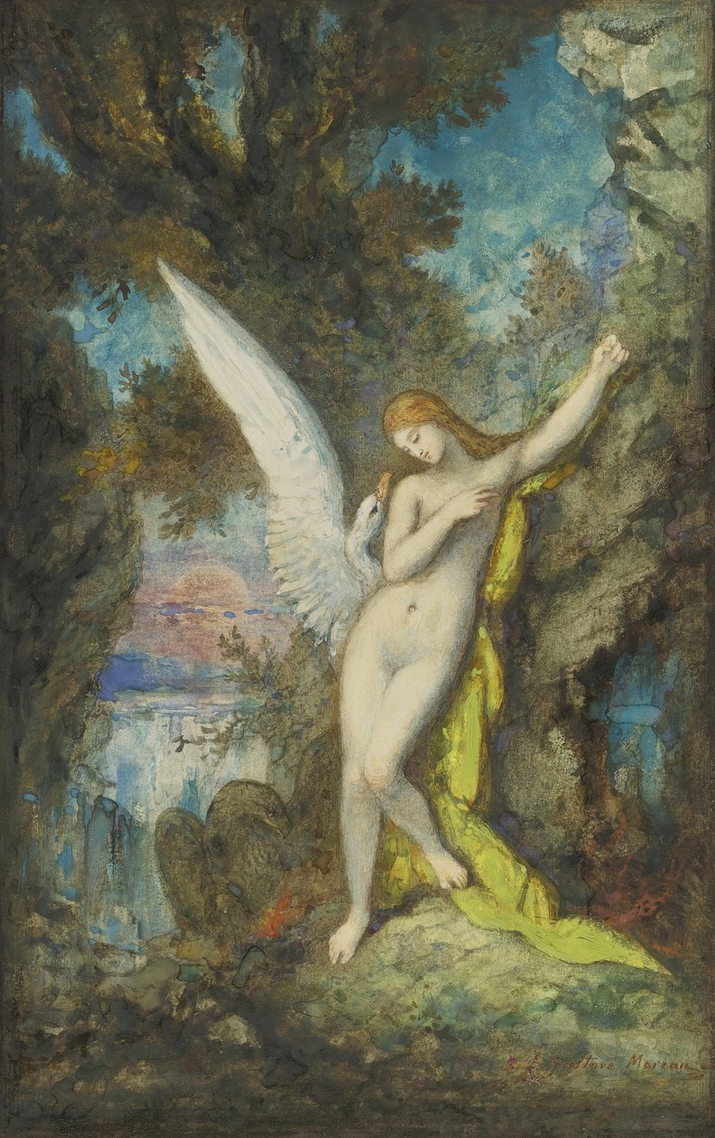 Leda i łabędź autorstwa Gustave Moreau