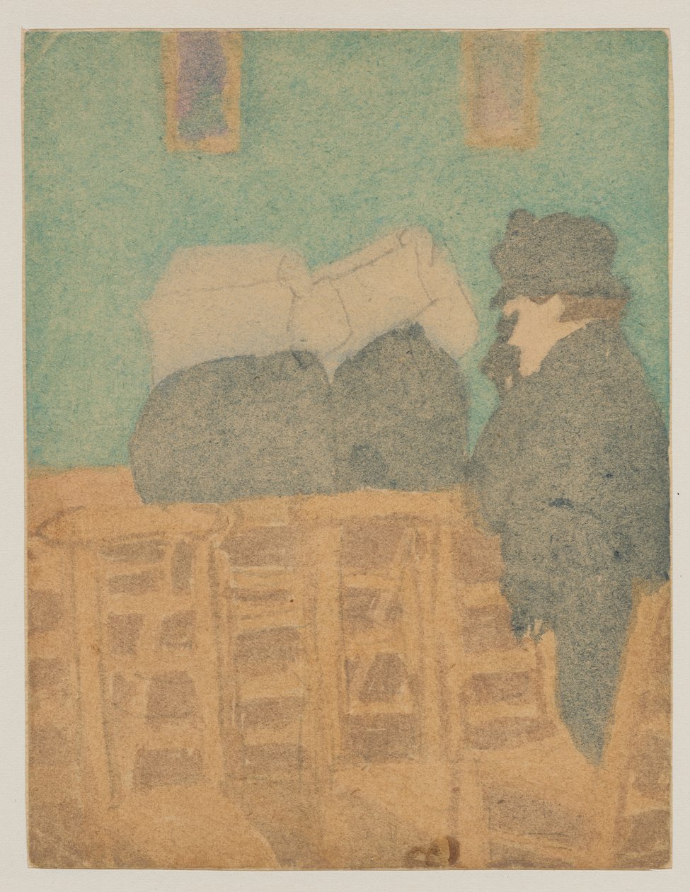 Postacie w kościele (akwarela i ołówek) autorstwa Gwen John