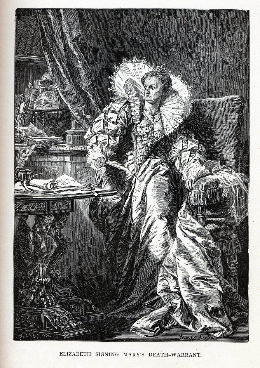 Elżbieta podpisująca wyrok śmierci na Mary, 1882 r autorstwa Gyula Benczúr