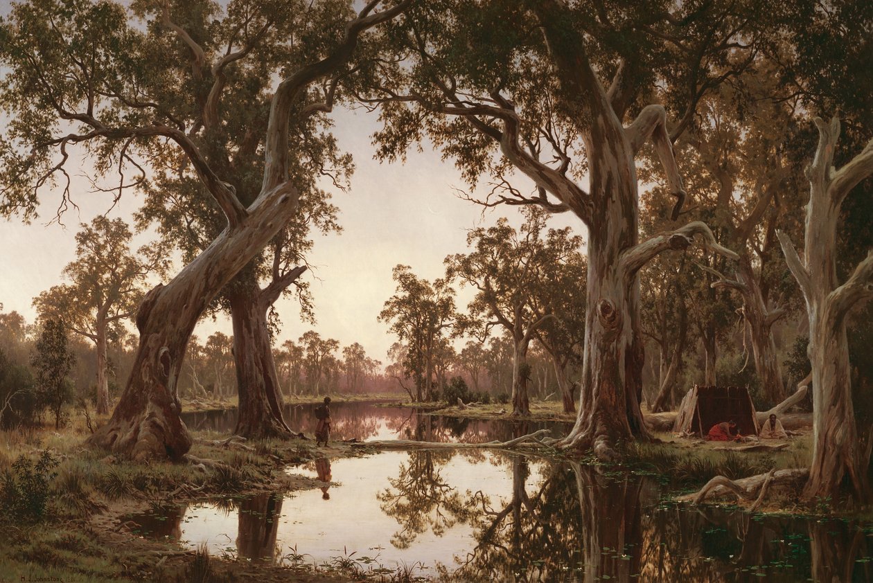 Wieczorne cienie, zalew Murray, Południowa Australia autorstwa H J. Johnstone