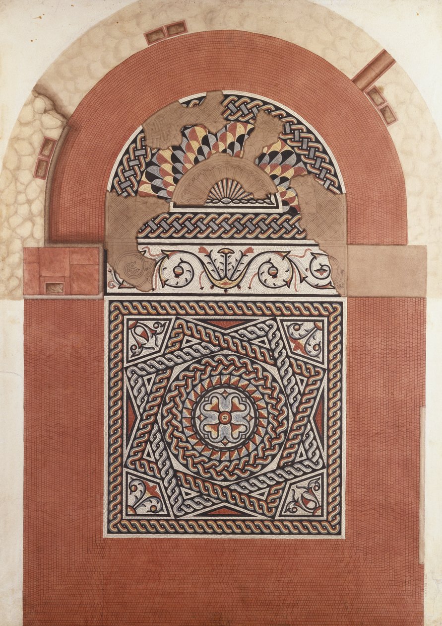 Rzymski bruk mozaikowy znaleziony w Bucklersbury, 1869 (wc) autorstwa H. R. Payne