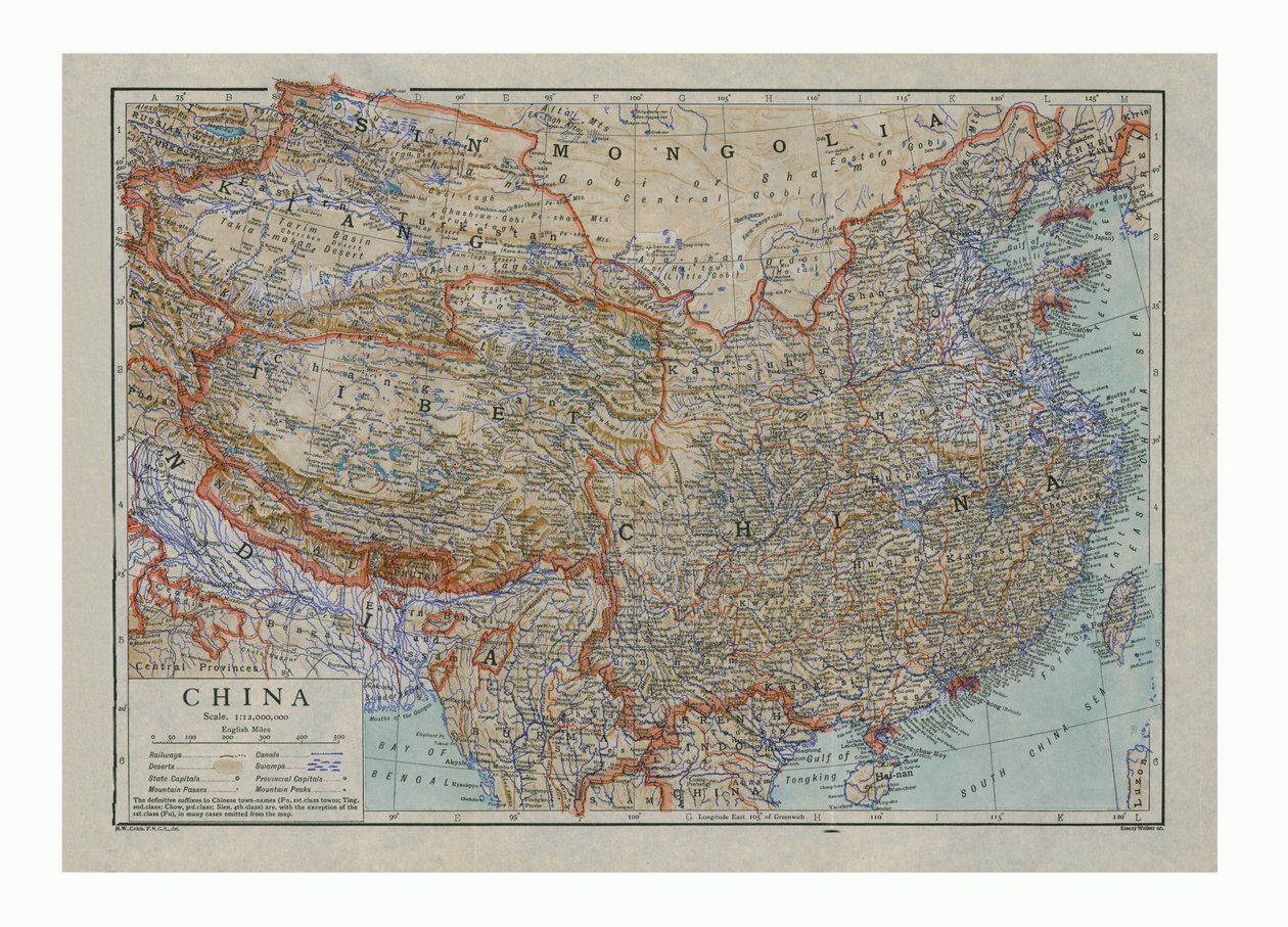 Mapa Chin, ok. 1910 r autorstwa HW Cribb