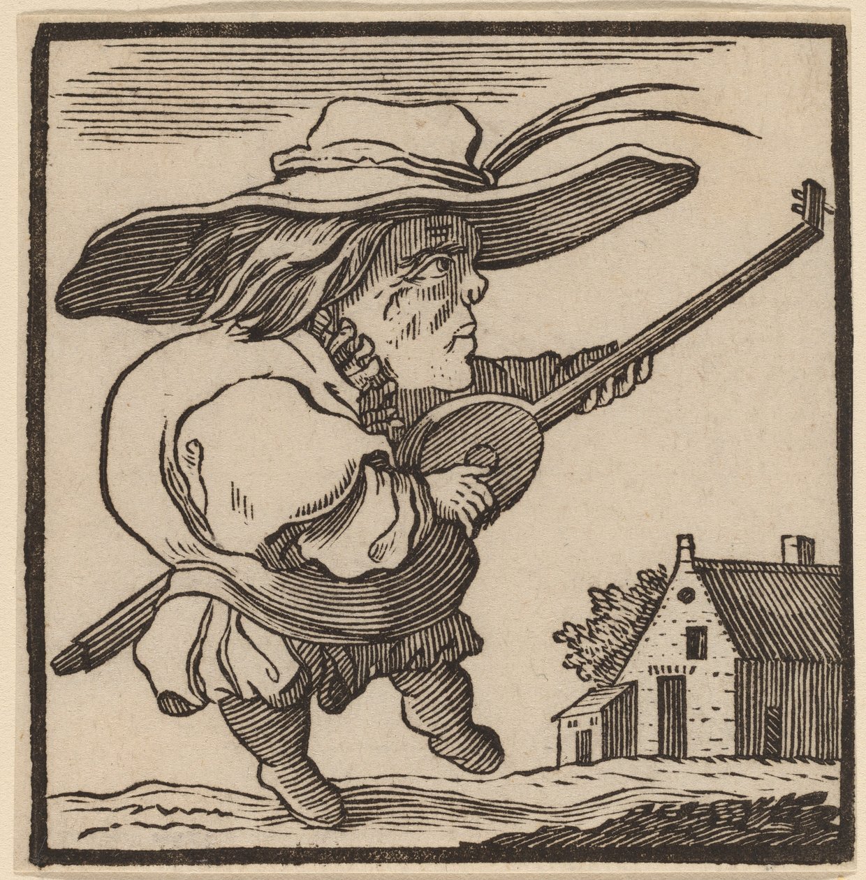 Garbus grający na lutni autorstwa H. Numan after Jacques Callot