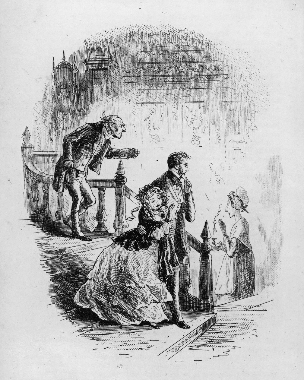 Wycieczka Flory, ilustracja z "Małej Dorrit" Charlesa Dickensa, 1857 r. autorstwa Hablot Knight Browne