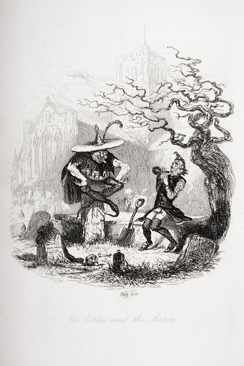 The Goblin and the Sexton, ilustracja z "The Pickwick Papers" Charlesa Dickensa (1812-70) opublikowana w 1837 r. autorstwa Hablot Knight Browne