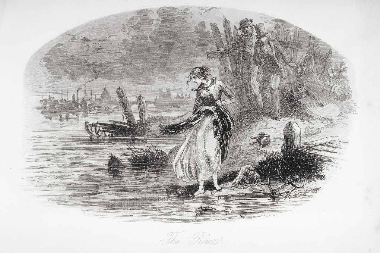Rzeka, ilustracja z „Dawida Copperfielda” Charlesa Dickensa (1812-70) opublikowana po raz pierwszy w 1850 r. autorstwa Hablot Knight Browne