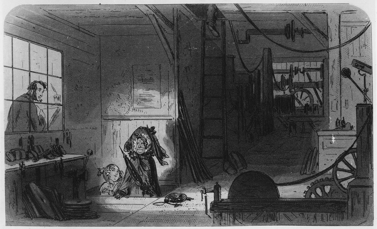 Odwiedzający w zakładzie, ilustracja z „Little Dorrit” Charlesa Dickensa, 1857 autorstwa Hablot Knight Browne