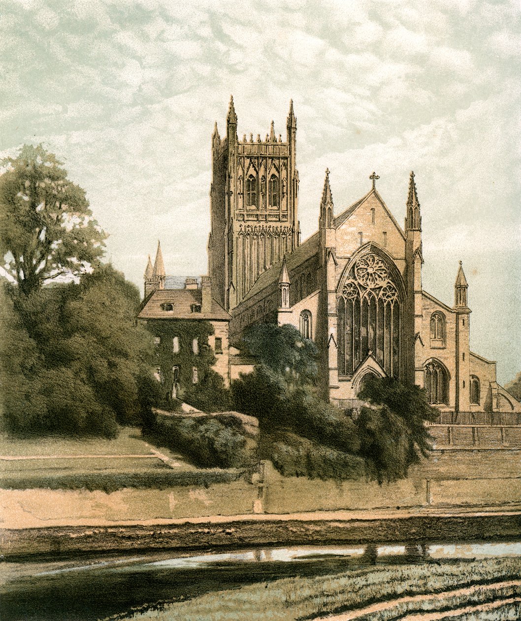 Katedra w Worcester, Worcestershire, c1870 autorstwa Hanhart