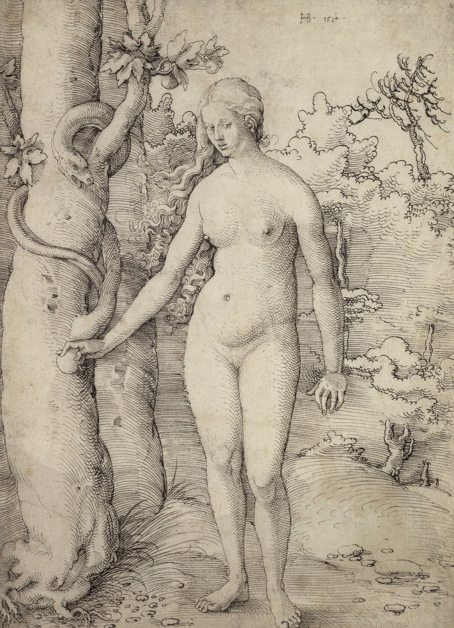 Ewa, 1510 (pióro i czarny tusz na papierze) autorstwa Hans Baldung Grien