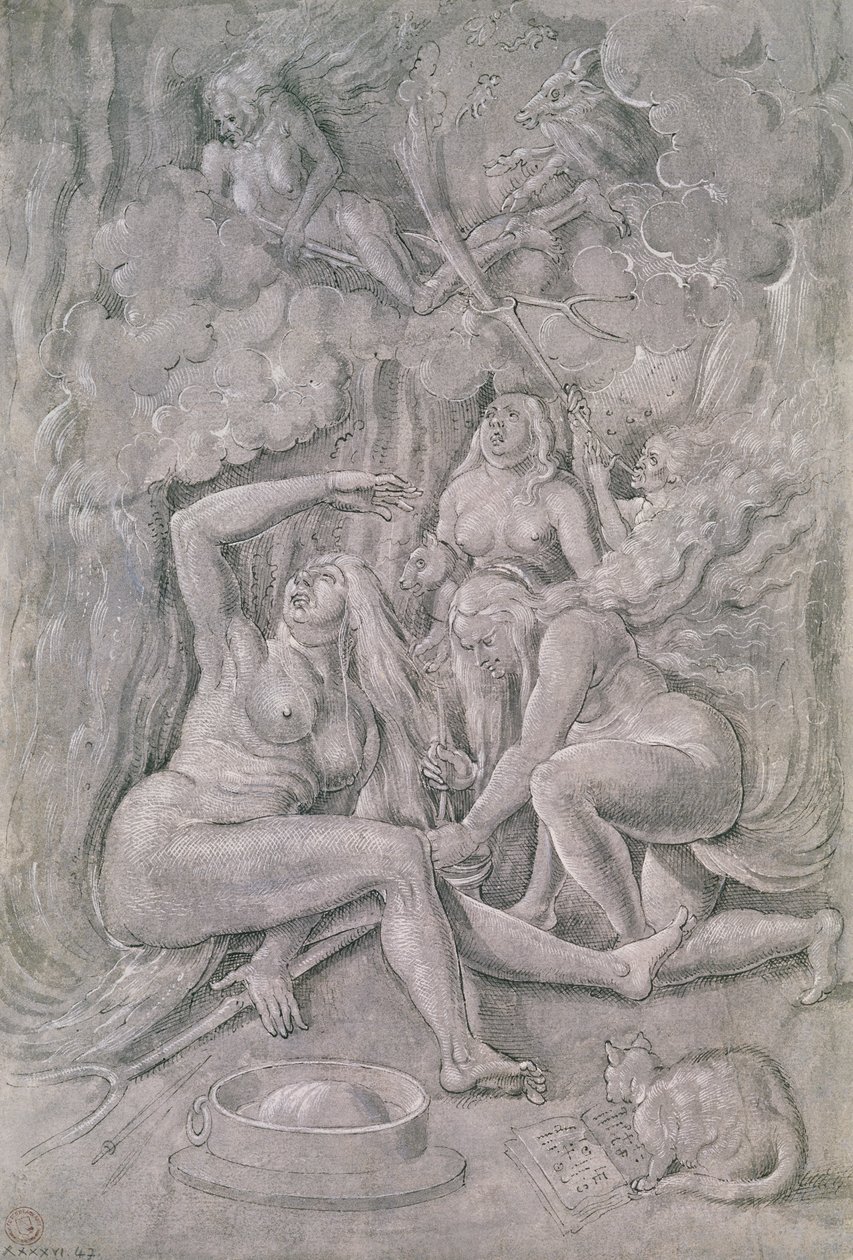 Sabat czarownic, ok. 1515 (pióro i atrament i gwasz na papierze) autorstwa Hans Baldung Grien