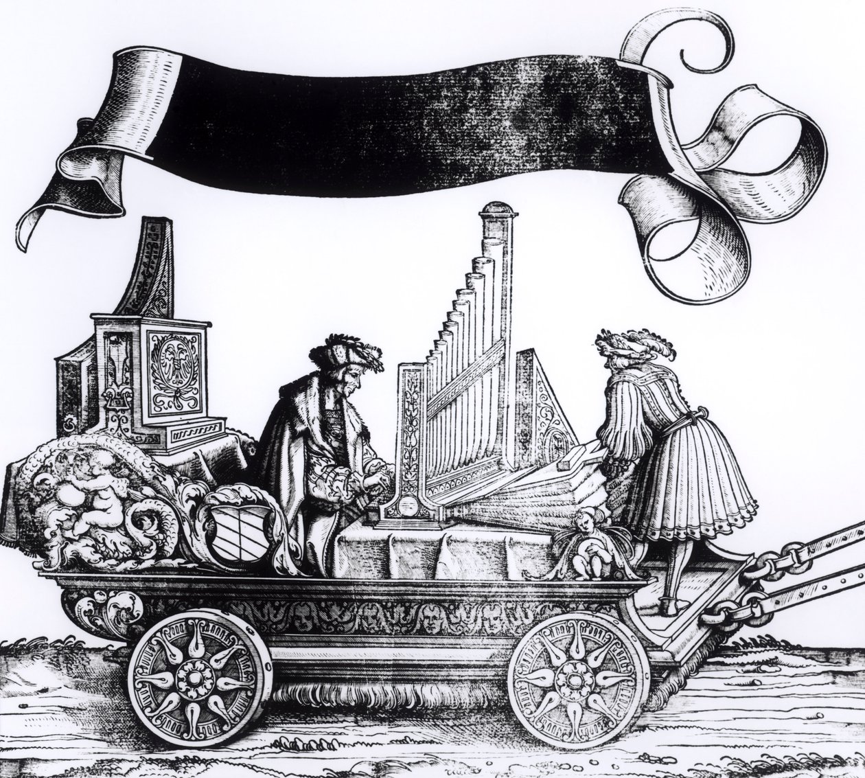 Muzyczny powóz z triumfalnej procesji Maksymiliana, ok. 1516-18 r. autorstwa Hans Burgkmair