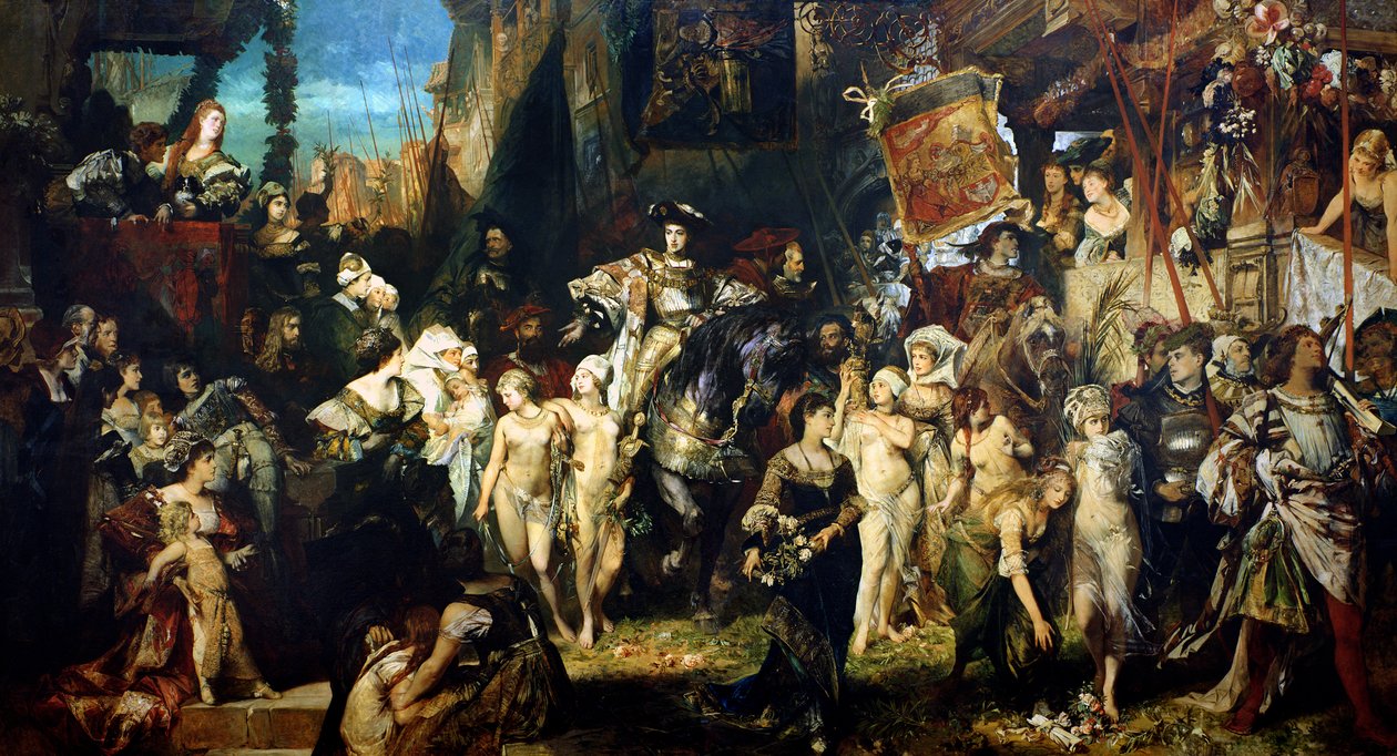 Wejście cesarza Karola V (1500-58) do Antwerpii w latach 1520, 1878 (patrz także 141422, 141423 i 141424) autorstwa Hans Makart