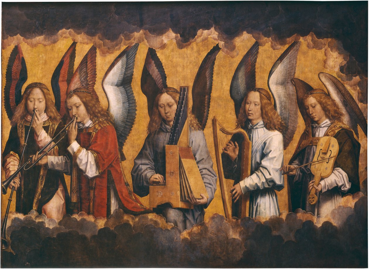 Anioły tworzące muzykę autorstwa Hans Memling