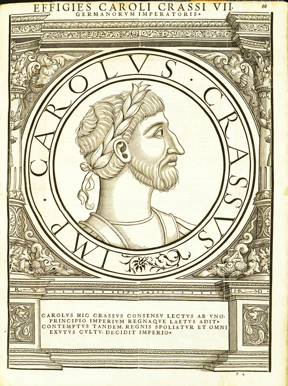 Charles Krassus, ilustracja z „Cesarzy rzymskich całego Wschodu i Zachodu”, drzeworyt Rudolpha Wyssenbacha, druk Andreas Gesner, Zur autorstwa Hans Rudolf Manuel Deutsch