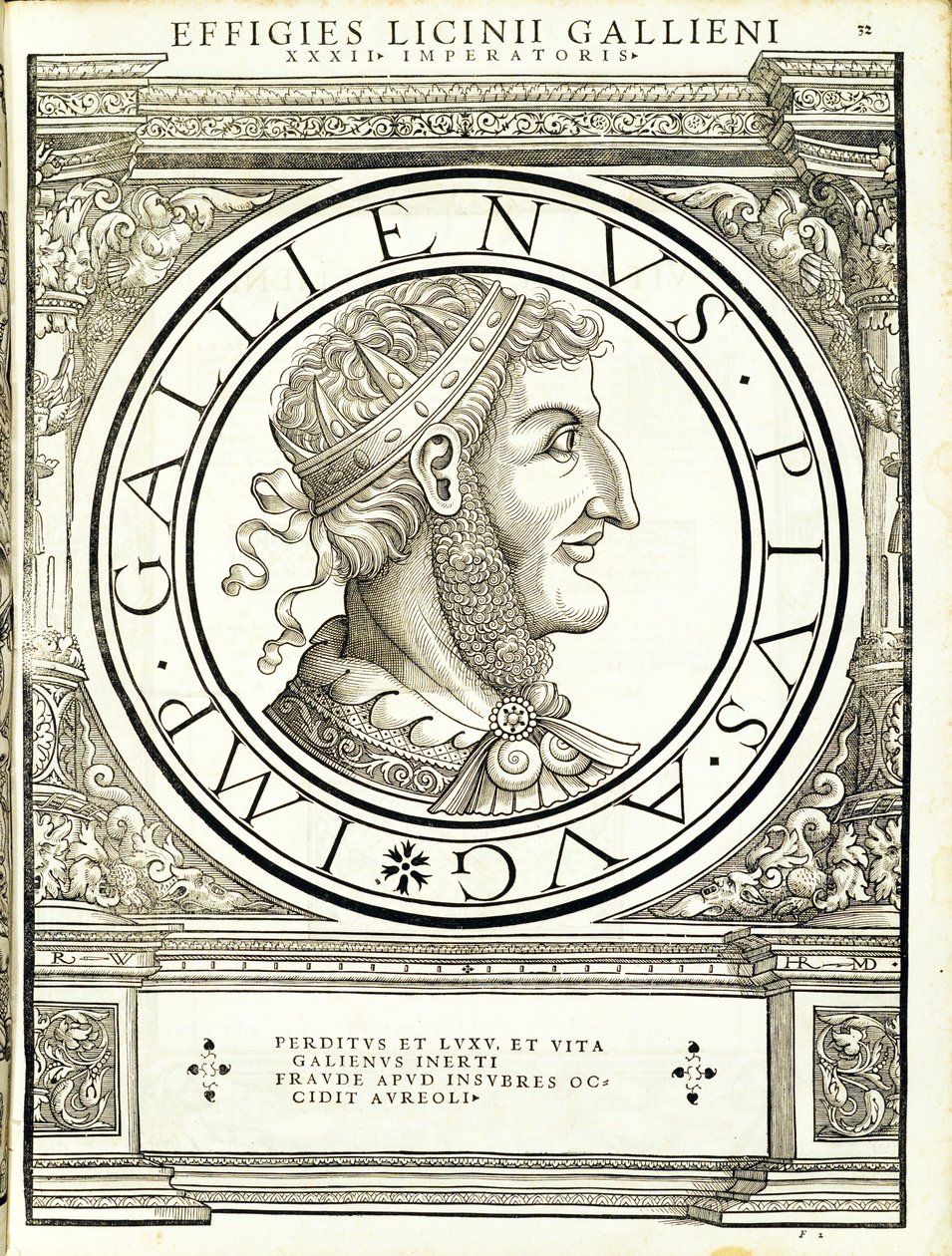 Gallienus, ilustracja z „Cesarzy rzymskich całego Wschodu i Zachodu”, drzeworyt Rudolpha Wyssenbacha, druk Andreas Gesner, Zurych, 1 autorstwa Hans Rudolf Manuel Deutsch