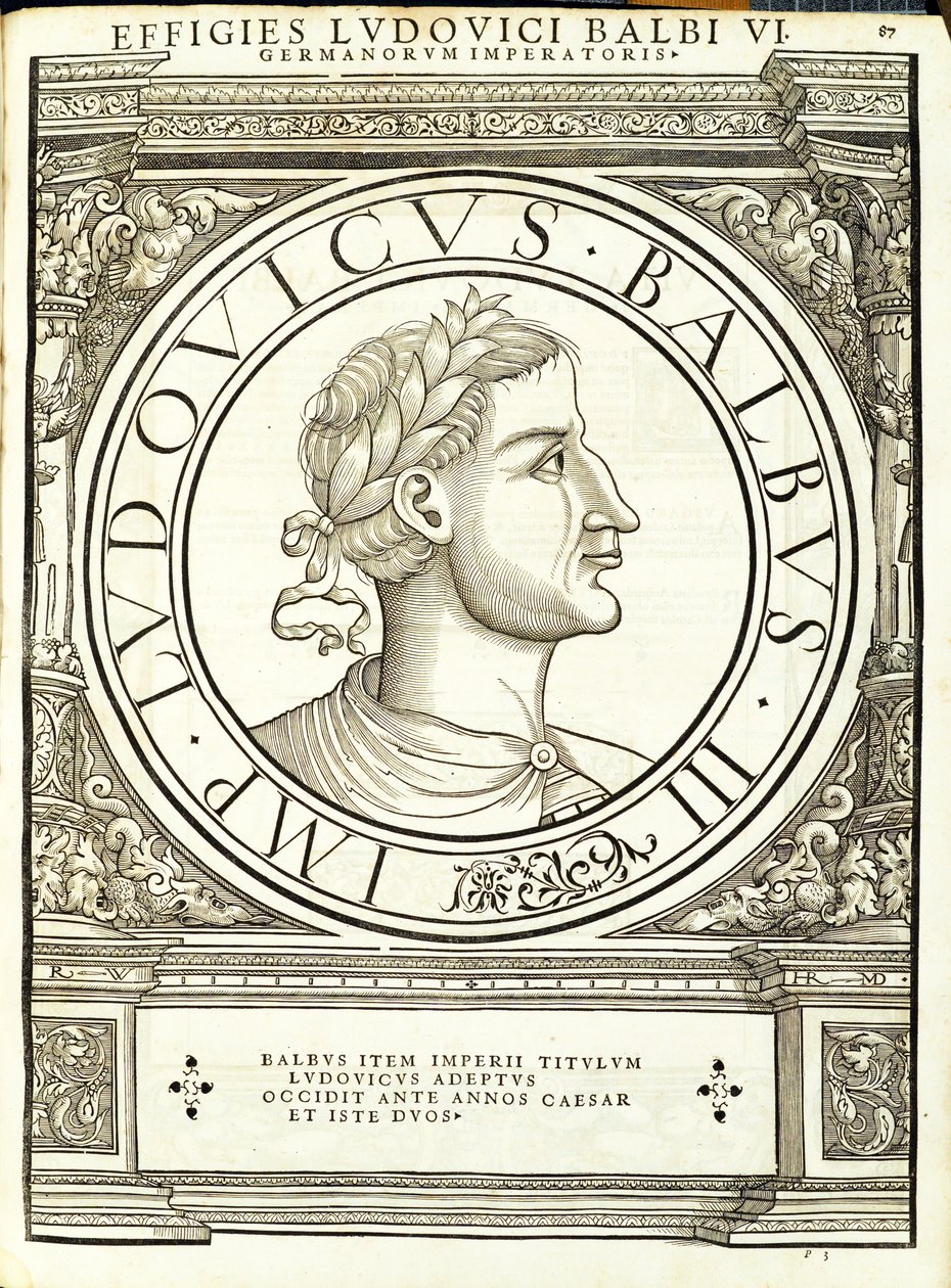 Ludouicus Balbus, ilustracja z Imperatorum romanorum omnium orientalium et occidentalium verissimae imagines ex antiquis numismatis, drzeworyt Rudolpha Wyssenbacha, wydrukowany przez Andreasa Gesnera, Zuri autorstwa Hans Rudolf Manuel Deutsch