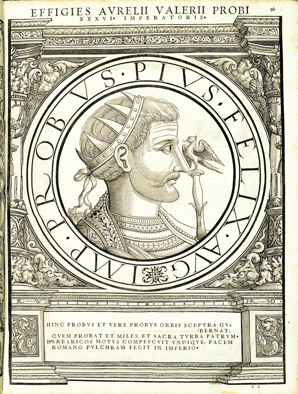 Probus, ilustracja z „Cesarzy rzymskich całego Wschodu i Zachodu”, drzeworyt Rudolpha Wyssenbacha, druk Andreas Gesner, Zurych, 1559 autorstwa Hans Rudolf Manuel Deutsch