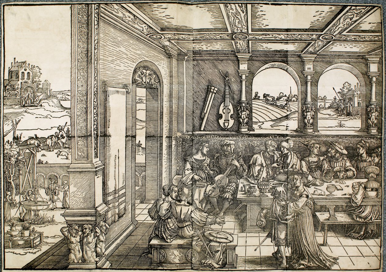Syn marnotrawny (drzeworyt drukowany z ośmiu bloków) autorstwa Hans Sebald Beham